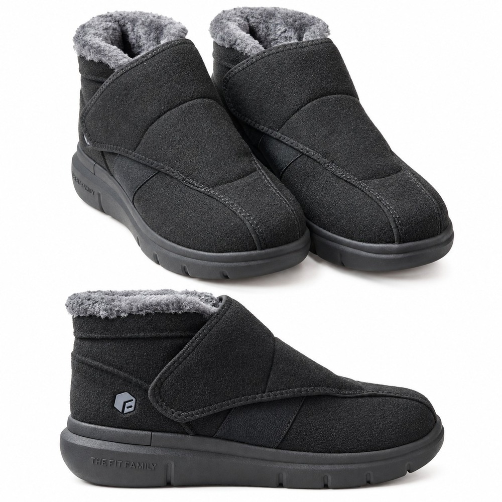FITVILLE 'Marca' Diabetic Winter Boot Men Sz 8.5(EW) Black Faux Fur Collar NWOB